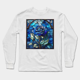 Blue Rose Stained Glass (756) Long Sleeve T-Shirt